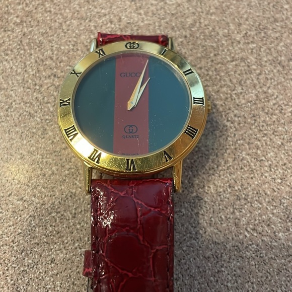 Red and Gold Gucci Watch with Leather Strap - Picture 2 of 7
